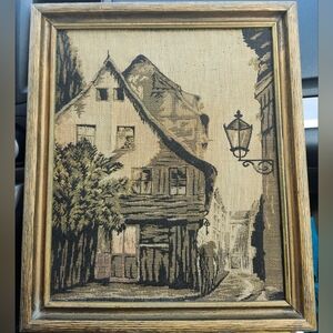 Vintage "La France Jacquard Tapestry Framed Narrow Village Rd"